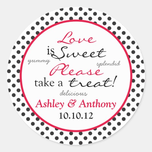 Stickers Buffet de bonbons noir blanc rouge Polka (Devant)