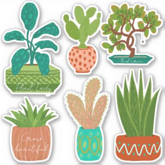Stickers cactus pots scrapbook plantes domestiques (Devant)