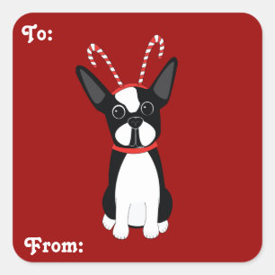 Stickers cadeaux de Noël Boston Terrier