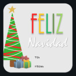 Stickers cadeaux Feliz Navidad Christmas<br><div class="desc">Ajoutez un peu de joie festive multiculturelle à vos cadeaux de Noël avec ces étiquettes-cadeaux colorées Feliz Navidad. Les autocollants ont un arbre de Noël et présente le design et la typographie moderne.</div>