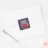 Stickers Carré Chouette Colorée, Glossy (Enveloppe)