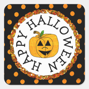 Stickers carré citrouille Halloween heureux
