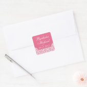Stickers Carré de mariage rose Damas (Enveloppe)