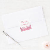 Stickers Carré de mariage rose Damas (Enveloppe)