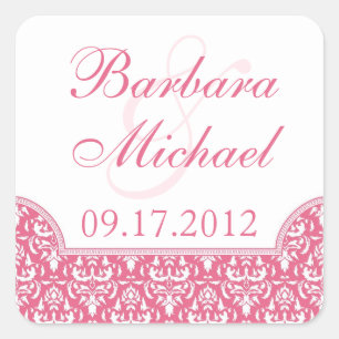 Stickers Carré de mariage rose Damas
