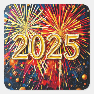 Stickers Carré de Nouvel An 2025 avec couleur arc-