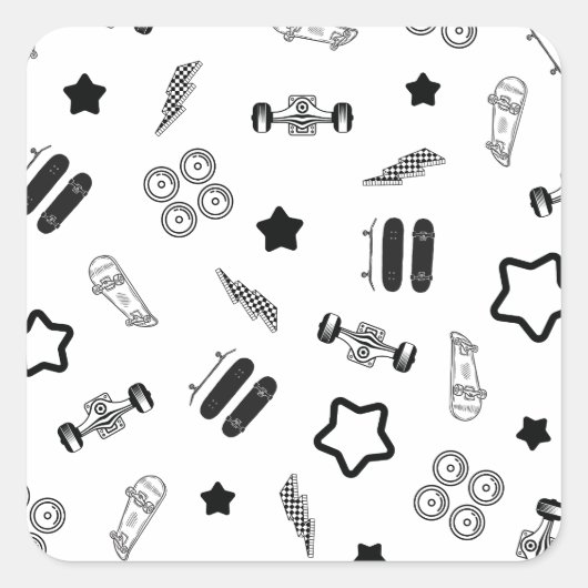 Stickers Carré de skateboard noir et blanc (Devant)