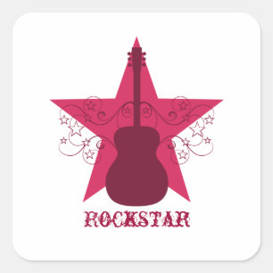 Stickers Carré Fancy Guitar Star Swils, Magenta