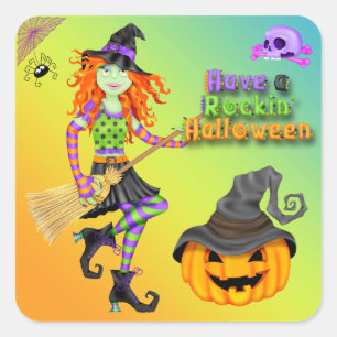 Stickers Carré Halloween Rockin Witch