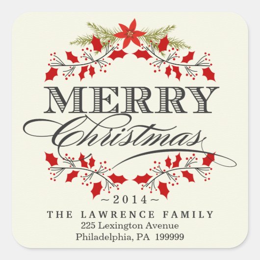 Stickers Carré Holly de Noël élégant (Devant)