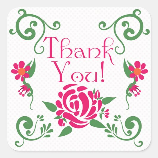 Stickers Carré Merci Roses Roses Roses Roses Roses (Devant)