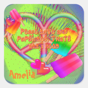 Stickers Carré Peace Love et Popsicles