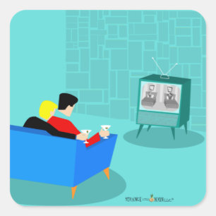 Stickers Carré Retro Gay Couple Regarder TV