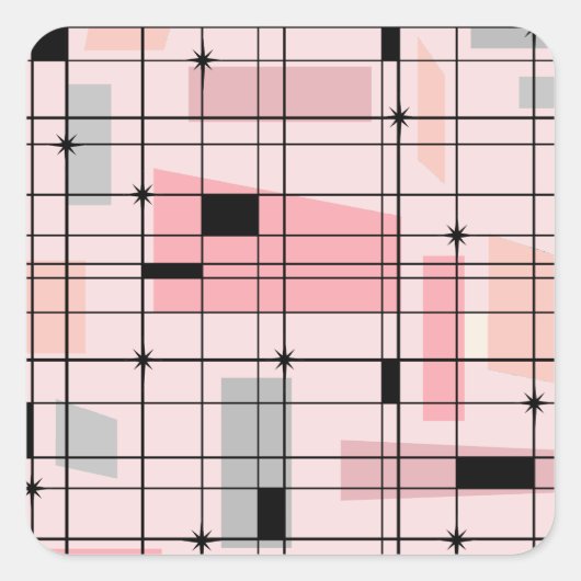 Stickers Carré Retro Pink Grid et Starburst (Devant)