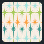 Stickers Carré vintage de Starburst géométriques<br><div class="desc">Vintage. Géométrie. Les débuts. Si vous aimez l'un de ces mots, ces Stickers Carré de Starbursts géométriques Vintage rétro sont pour vous. Ce design moderne du milieu du siècle présente un arrière - plan crème avec des rangées d'étoiles turquoise, vert citron, orange et turquoises. Ce design mod s’associe à merveille...</div>