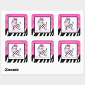 Stickers Carré Zèbre Rose Favoriser (6 Grands) (Feuille)