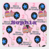 Stickers carrés, #2 Happy 2nd Birthday Pink (Devant)