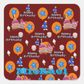 Stickers carrés, #4 Joyeux 4ème anniversaire rouge (Devant)