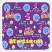 Stickers carrés, #5 Joyeux 5e Anniversaire violet (Devant)