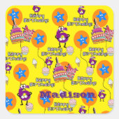 Stickers carrés, #6 Joyeux 6e anniversaire Jaune (Devant)