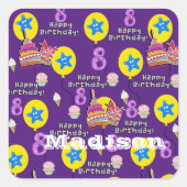 Stickers carrés, #8 Joyeux 8ème anniversaire viole (Devant)