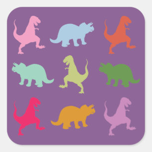 Stickers Carrés Dinosaures colorés, Glossy
