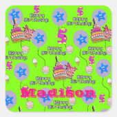 Stickers carrés, Joyeux 5e anniversaire vert (Devant)