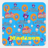 Stickers carrés, Joyeux 6e anniversaire bleu (Devant)