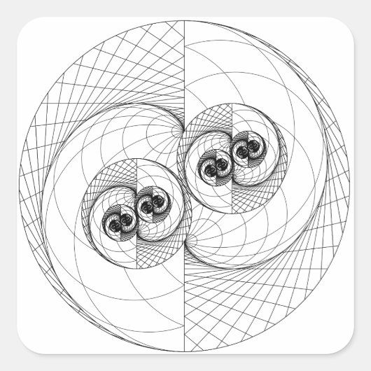 Stickers Carrés Yin Yang Fractal (Lignes seulement (Devant)