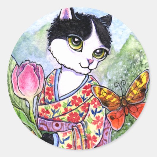 Stickers Cat Geisha Fairy Fantasy van Ann Howard (Voorkant)