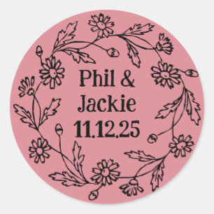 Stickers Cercle de fleurs de couronne noire en Whi