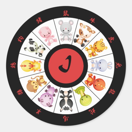 Stickers Cercle Zodiac chinois mignon monogramme (Devant)