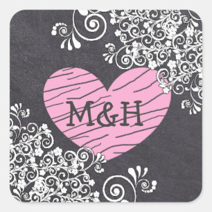 Stickers Chalkboard Black & Pink Heart Wedt Weddin