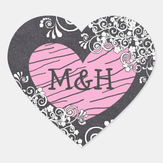 Stickers Chalkboard Black & Pink Heart Wedt Weddin (Devant)
