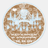 Stickers Chandelier bleu et Vintage Brown Damas (Devant)