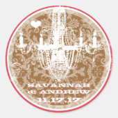 Stickers Chandelier rose et Vintage Brown Damas (Devant)