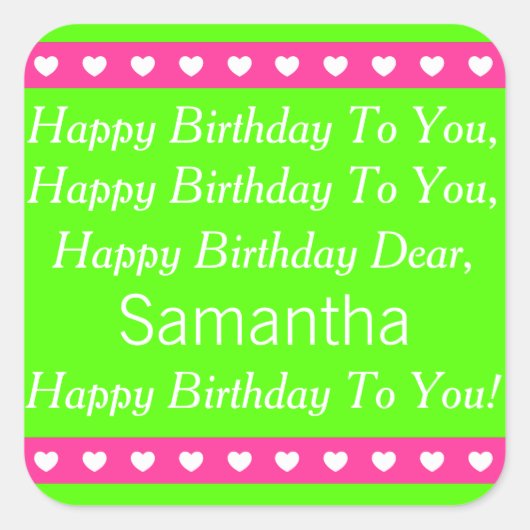 Stickers Chanson d'anniversaire rose et vert (Devant)