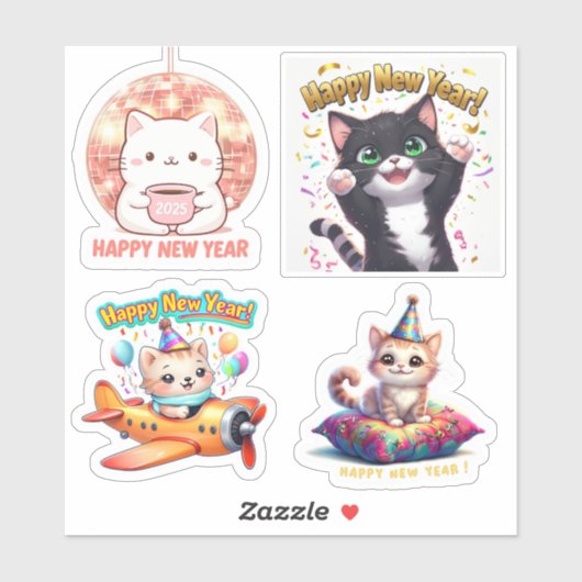 Stickers Chat de Nouvel An, Stickers Chat (Feuille)