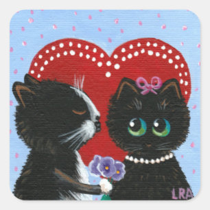 Stickers Chat mignons Fleurs noires Créationarts