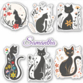 Stickers Chat Noir élégant avec nom modifiable (Devant)
