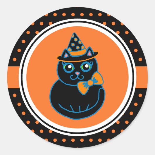 Stickers Chat Noir Halloween Retro Happy (Devant)