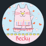 Stickers Chat rose Ballerina Chanukah Round<br><div class="desc">"Pink Cat Ballerina, Happy Chanukah" Stickers Round. Amusez-vous à utiliser ces autocollants comme toppers de gâteau, étiquettes cadeaux, fermeture de sacs de faveur, ou tout ce qui touche vos festivités! Personnalisez en supprimant du texte et en ajoutant vos propres mots, en utilisant votre style de police, taille et couleur préférés....</div>