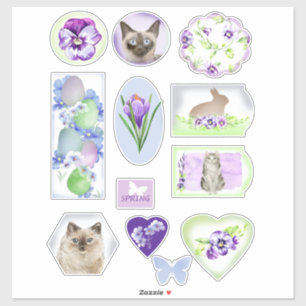 Stickers Chats et Fleurs pour Pâques et Printemps