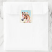 Stickers Cheval Aquarelle et Fleurs (Sac)