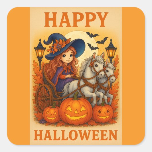Stickers Cheval Halloween et Sorcière Cute (Devant)