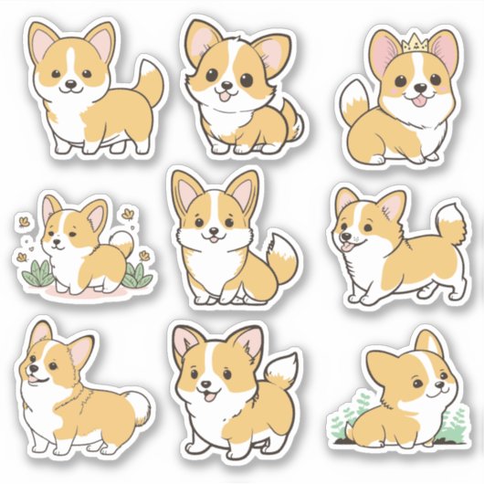 Stickers Chibi Cute Baby Corgi Chien (Devant)