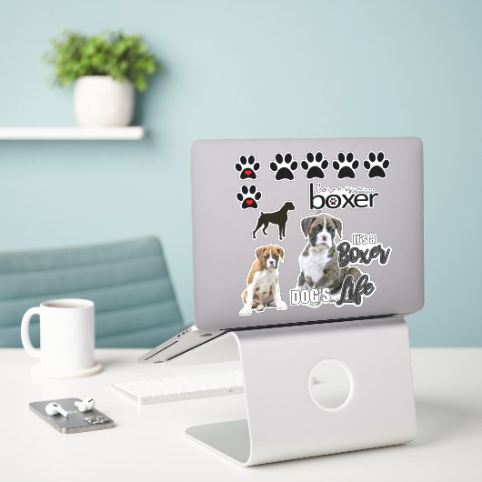 Stickers Chien Boxer Fun (Ordinateur portable sur le bureau)