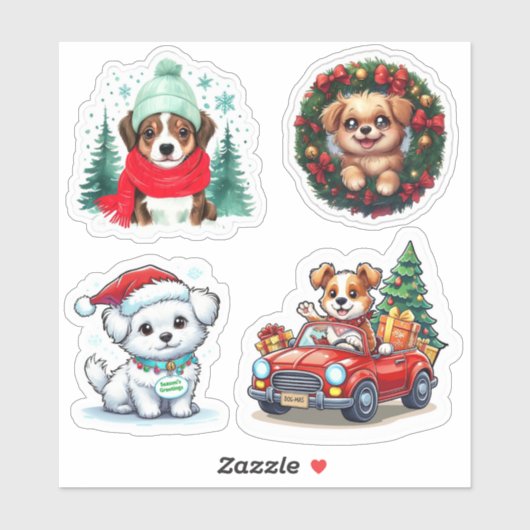 Stickers chien de Noël mignons, Stickers de vacanc (Feuille)