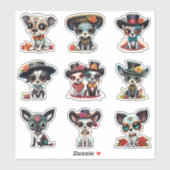Stickers Chien Dia de Los Muertos - Série de 9 (Feuille)
