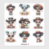 Stickers Chien Dia de Los Muertos - Série de 9 (Feuille)